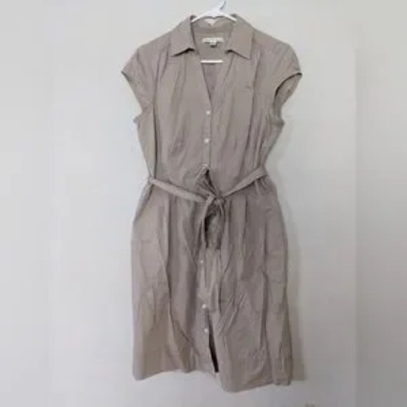 Banana Republic Tan Midi Dress with Notched Collar and Cap Sleeves - Picture 1 of 8